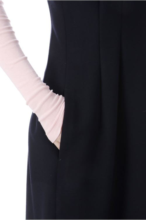 TENSE WOOL DOUBLE CLOTH SLEEVELESS DRESS - DARK NAVY (A25AD04WP