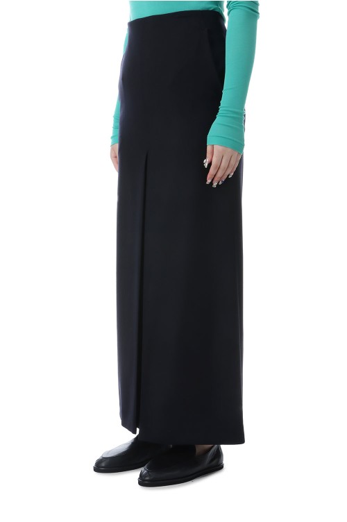 TENSE WOOL DOUBLE CLOTH SLIT SKIRT - DARK NAVY (A25AS02WP