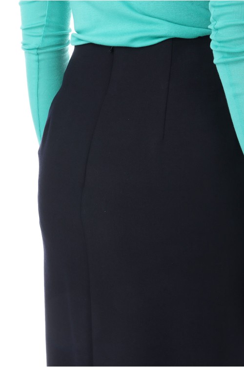 TENSE WOOL DOUBLE CLOTH SLIT SKIRT - DARK NAVY (A25AS02WP