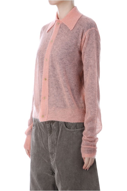 KID MOHAIR SHEER KNIT SHIRT CARDIGAN - SALMON PINK (A25AC01FG