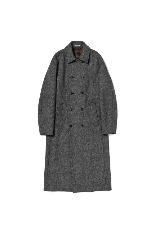 SHETLAND WOOL DOUBLE CLOTH COAT - GRAY HERRINGBONE (A25AC03HD