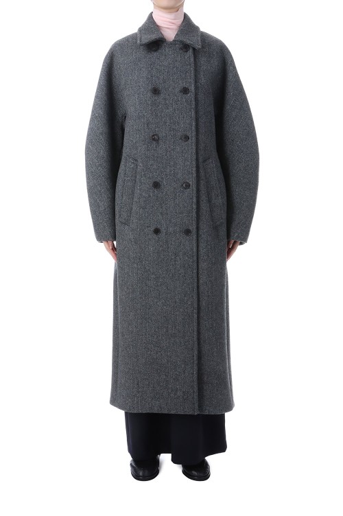 SHETLAND WOOL DOUBLE CLOTH COAT - GRAY HERRINGBONE (A25AC03HD