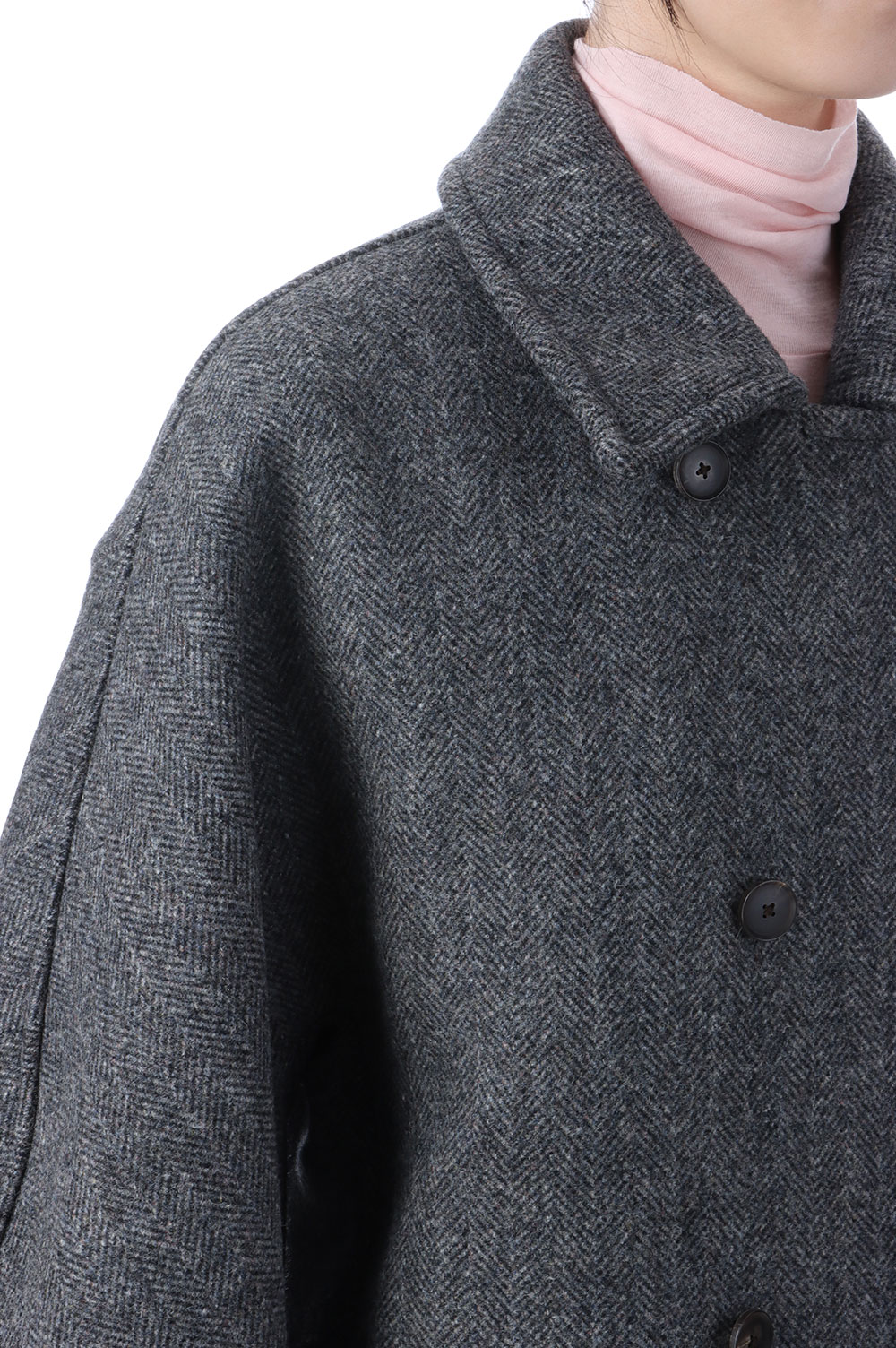 SHETLAND WOOL DOUBLE CLOTH COAT - GRAY HERRINGBONE (A25AC03HD