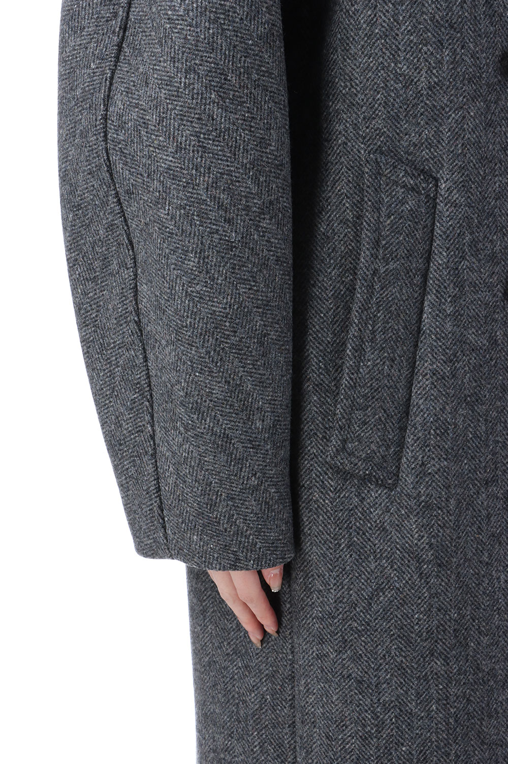 SHETLAND WOOL DOUBLE CLOTH COAT - GRAY HERRINGBONE (A25AC03HD