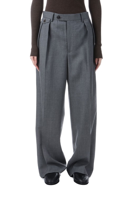 BLUEFACED WOOL TWO-TUCK SLACKS - GRAY STRIPE (A25AP05BS