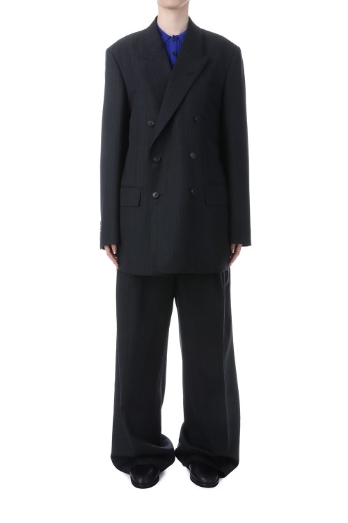 BLUEFACED WOOL TWO-TUCK SLACKS - CHARCOAL NAVY STRIPE (A25AP05BS