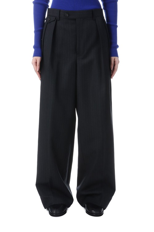 BLUEFACED WOOL TWO-TUCK SLACKS - CHARCOAL NAVY STRIPE