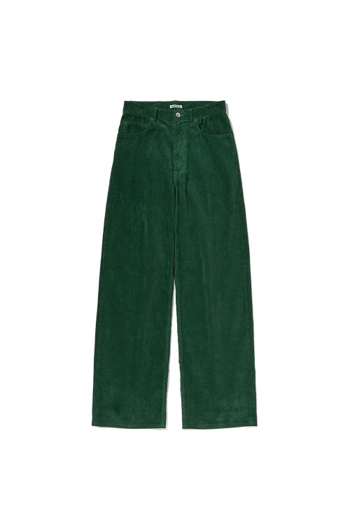 PIGMENT DYED FINX CORDUROY WIDE 5P PANTS - FOREST GREEN (A25AP04FC