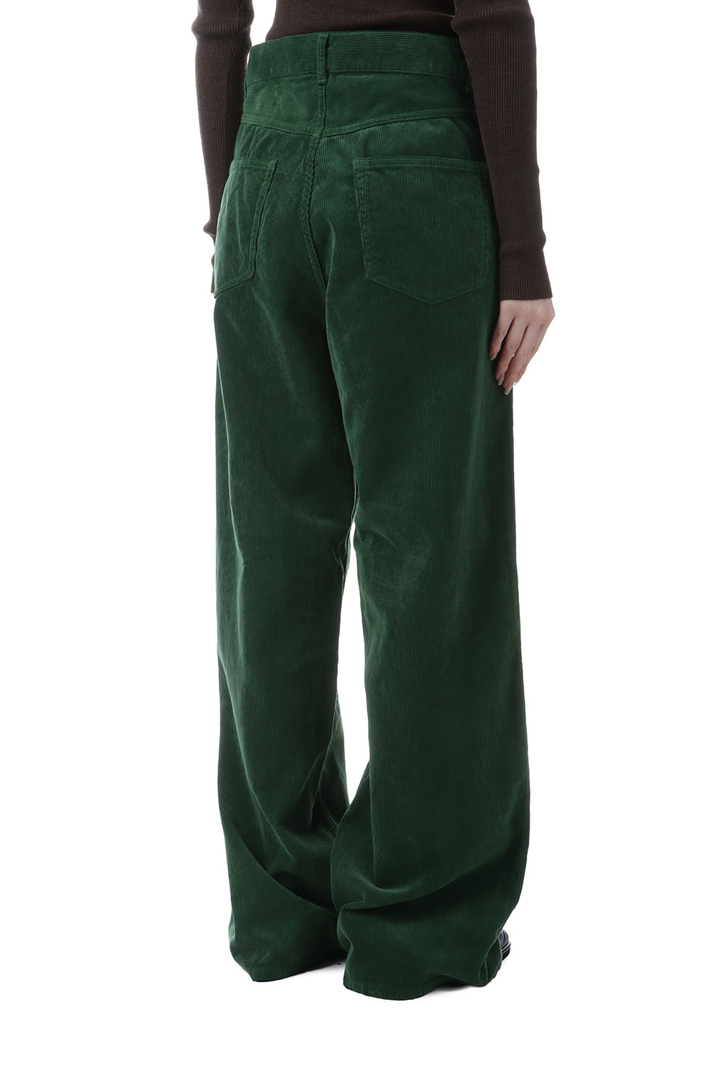 PIGMENT DYED FINX CORDUROY WIDE 5P PANTS - FOREST GREEN (A25AP04FC