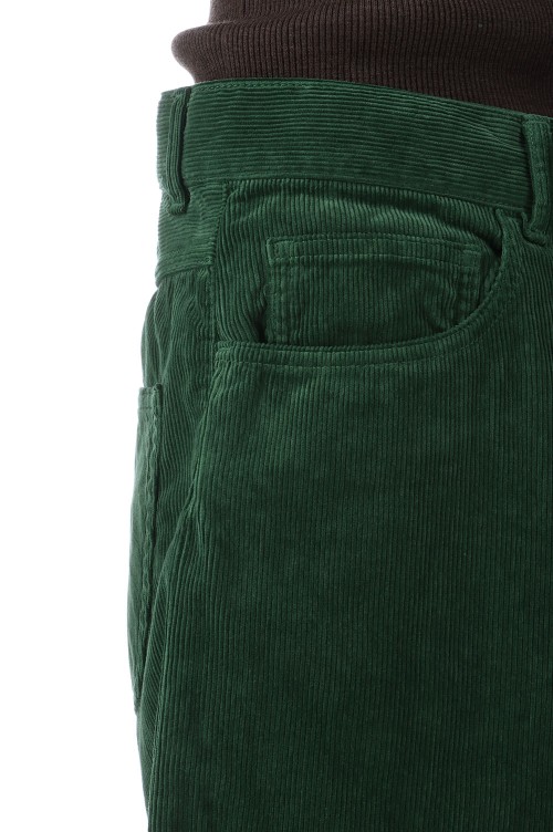 PIGMENT DYED FINX CORDUROY WIDE 5P PANTS - FOREST GREEN (A25AP04FC