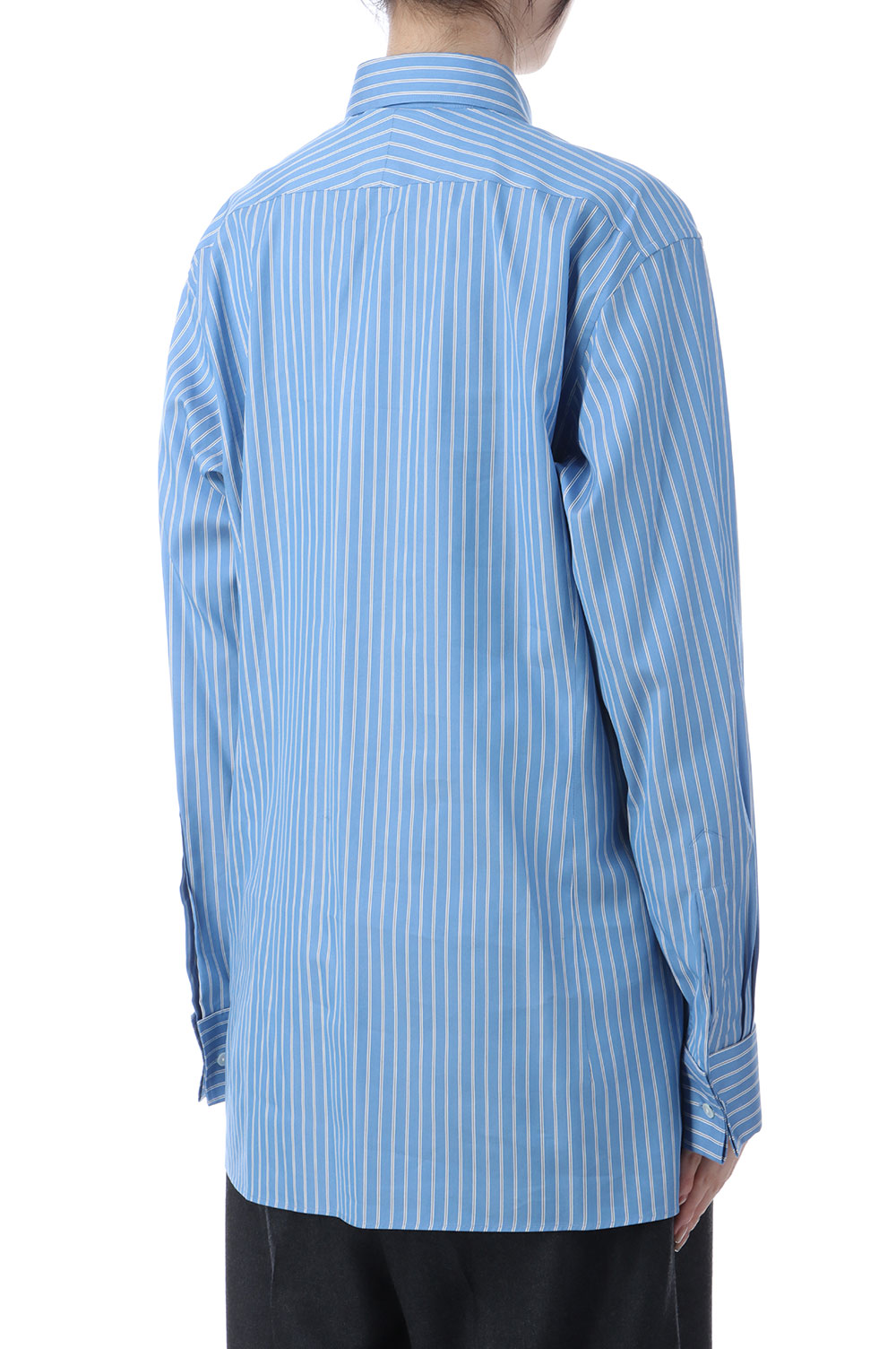 COTTON SILK STRIPE DOUBLE-CUFF SHIRT - BLUE STRIPE (A25AS04CS