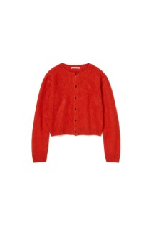 GARMENT-DYED BABY ALPACA FUR KNIT CREW-NECK CARDIGAN - RED (A25AC03BA)