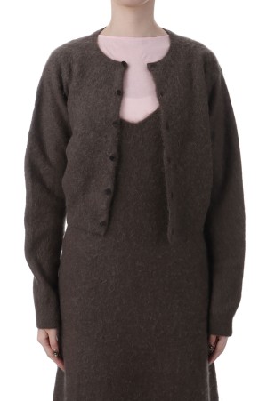 GARMENT-DYED BABY ALPACA FUR KNIT CREW-NECK CARDIGAN - DARK BROWN (A25AC03BA)