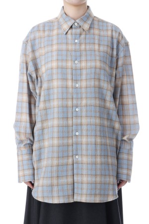 AIRY WOOL CHECK SHIRT - LIGHT BLUE x BEIGE (A25AS02WN)