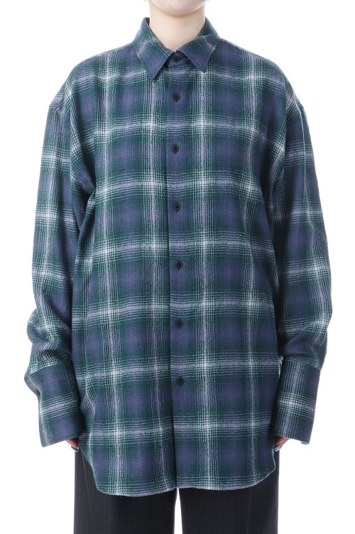 AIRY WOOL CHECK SHIRT - FOREST GREEN x NAVY (A25AS02WN) | セレクト