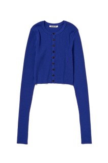SUPER FINE WOOL HIGH GAUGE RIB KNIT SHORT CARDIGAN - ROYAL BLUE (A25AC01HW)