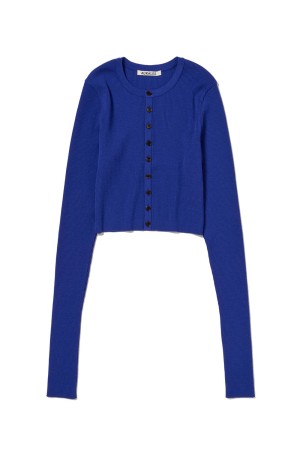 SUPER FINE WOOL HIGH GAUGE RIB KNIT SHORT CARDIGAN - ROYAL BLUE (A25AC01HW)