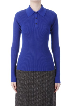 SUPER FINE WOOL HIGH GAUGE RIB KNIT POLO - ROYAL BLUE (A25AP04HW)