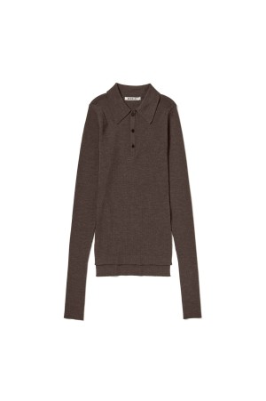 SUPER FINE WOOL HIGH GAUGE RIB KNIT POLO - TOP BROWN (A25AP04HW)