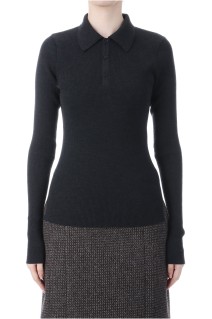 SUPER FINE WOOL HIGH GAUGE RIB KNIT POLO - TOP CHARCOAL (A25AP04HW)