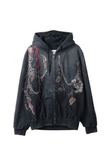 EMBROIDERED CHAIN ZIP-UP HOODIE - GREY (25AW43CS405)