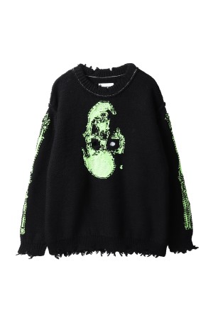 GLOW-IN-THE-DARK SKULL KNIT PULLOVER - BLACK (25AW66KN199)