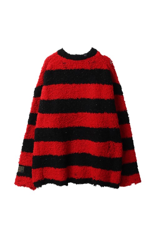 トップス doublet RECYCLED WOOL STRIPE KNIT RECYCLED WOOL STRIPE KNIT - RED/BLACK (25AW64KN193