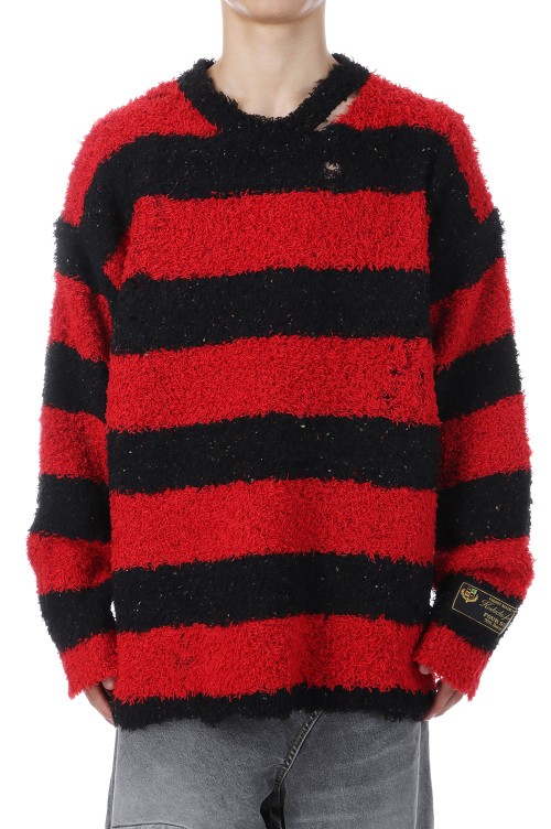RECYCLED WOOL STRIPE KNIT - RED/BLACK (25AW64KN193) | セレクト
