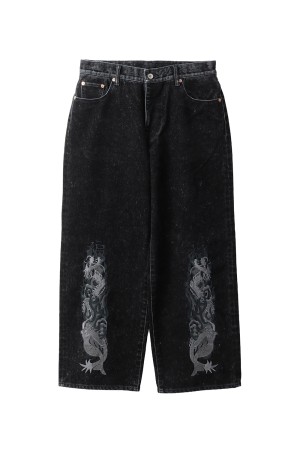 FLOCKED DEINM EMBROIDERED PANTS - BLACK (25AW20PT325)