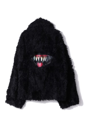 SINISTER MOUTH FAUX FUR JACKET - BLACK (25AW15BL228)