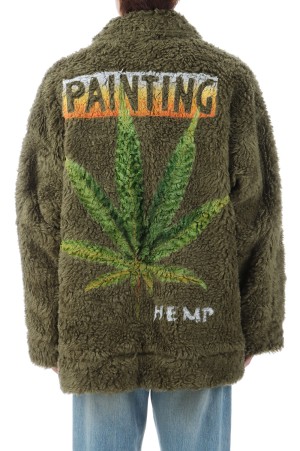 HAND-PAINTED HEMP FAUX FUR JACKET - KHAKI (25AW10BL227)
