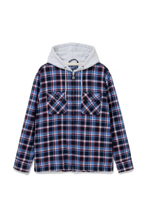 Hooded Flannel Shirt - Navy