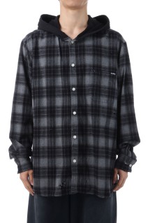 Distressed Hooded Checked Shirt - BLACK (G15SH055)