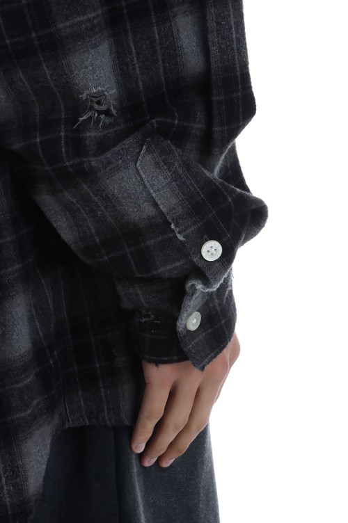 Distressed Hooded Checked Shirt - BLACK (G15SH055) | セレクト