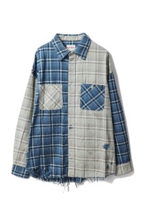 Repaired Crazy Checked Shirt - BLUE (G15SH057)