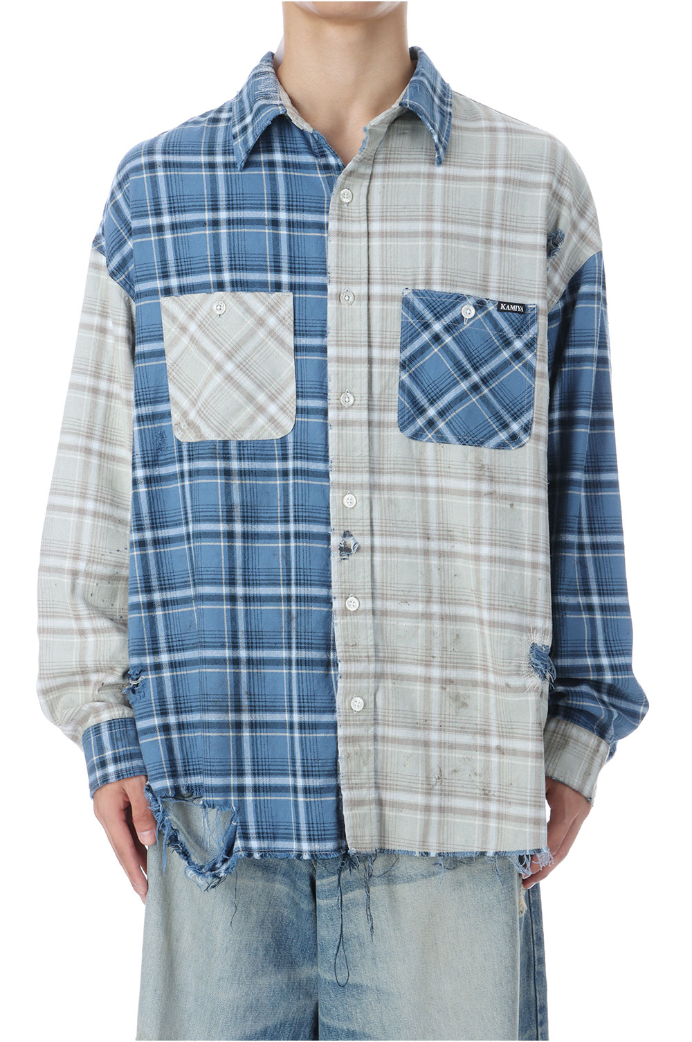 Repaired Crazy Checked Shirt - BLUE (G15SH057) | セレクトショップ