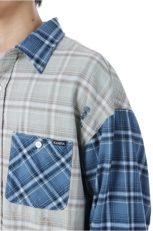Repaired Crazy Checked Shirt - BLUE (G15SH057) | セレクトショップ