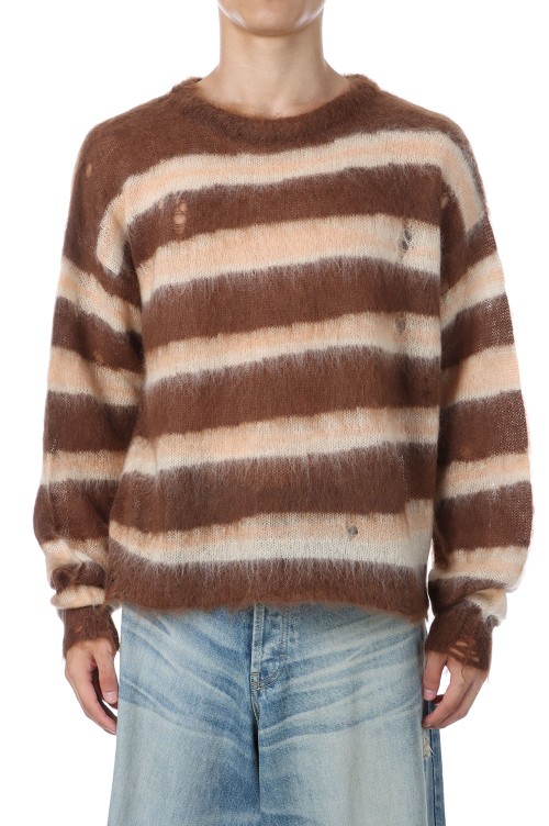 トップス KAMIYA Distressed Border Mohair Sweater KAMIYA Distressed Border Mohair Sweater （Khaki） - Osaka / Kyoto