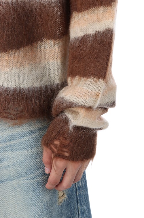 トップス KAMIYA Distressed Border Mohair Sweater KAMIYA Distressed Border Mohair Sweater （Khaki） - Osaka / Kyoto
