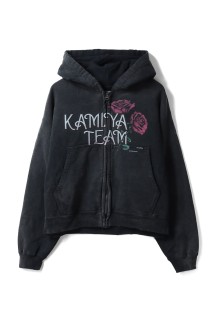Rose Distressed Zip Short Hoodie - BLACK (G15HD074)