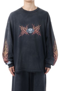 Skull Flame Distressed L/S Tee - BLACK (G15LT081)