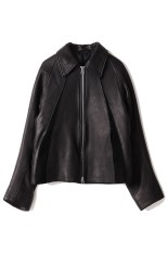 LEATHER PANELED ZIP UP JACKET - BLACK (NF252J07)
