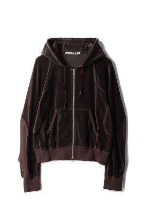 VELOUR ZIP UP HOODIE - BROWN (NF252T04)