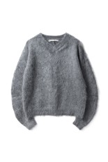 BRUSHED MOHAIR V-NECK SWEATER - LIGHT GREY (NF252K02)