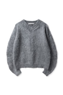 BRUSHED MOHAIR V-NECK SWEATER - LIGHT GREY (NF252K02)