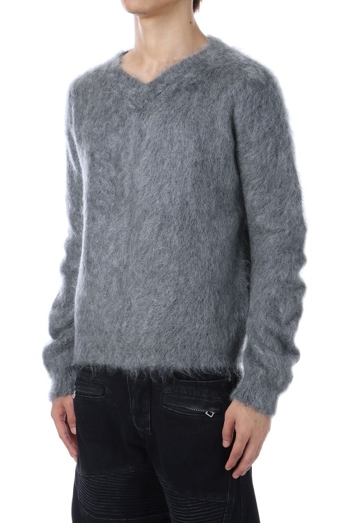 BRUSHED MOHAIR V-NECK SWEATER - LIGHT GREY (NF252K02) | セレクト
