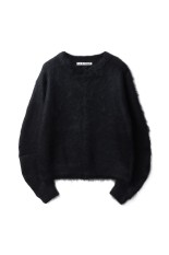 BRUSHED MOHAIR V-NECK SWEATER - BLACK (NF252K02)