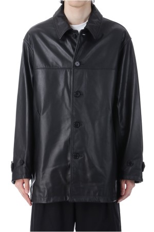 LEATHER CAR COAT - BLACK (253-60702)