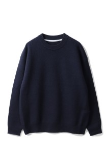 FELTED MERINO WOOL CREW NECK KNIT - NAVY (253-60203)