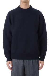 FELTED MERINO WOOL CREW NECK KNIT - NAVY (253-60203)